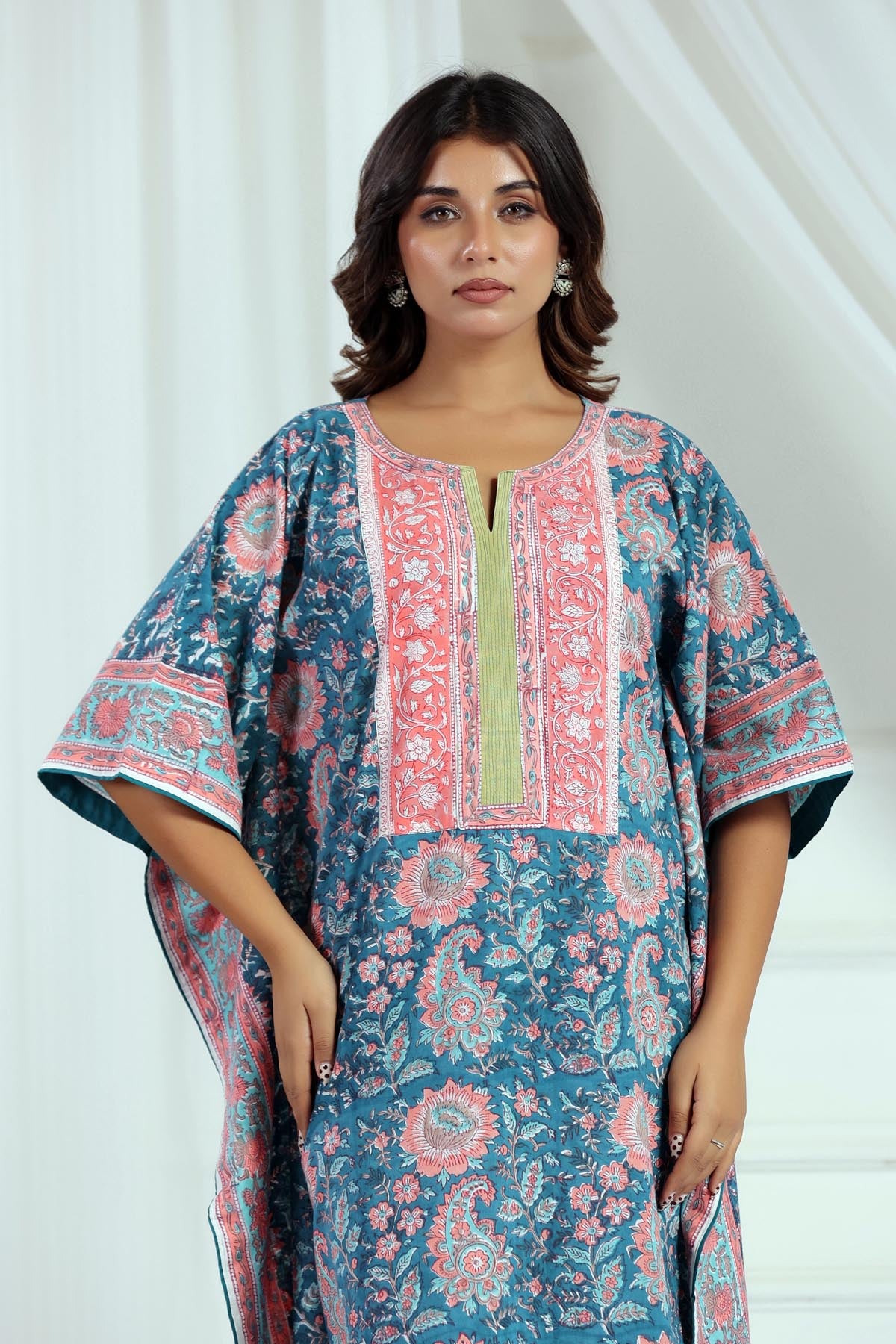 Blue Handblock Floral Kaftan