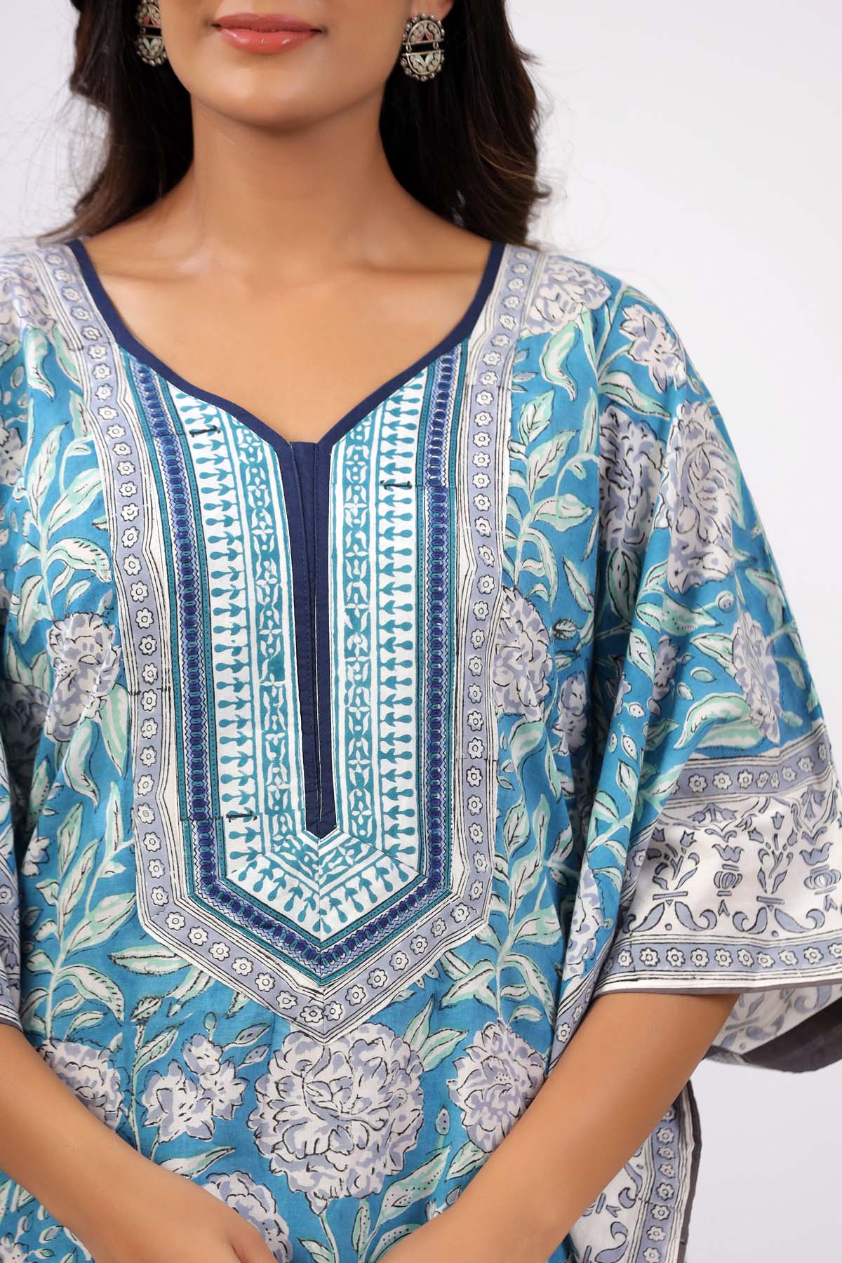 Sky Blue Handblock Floral Kaftan