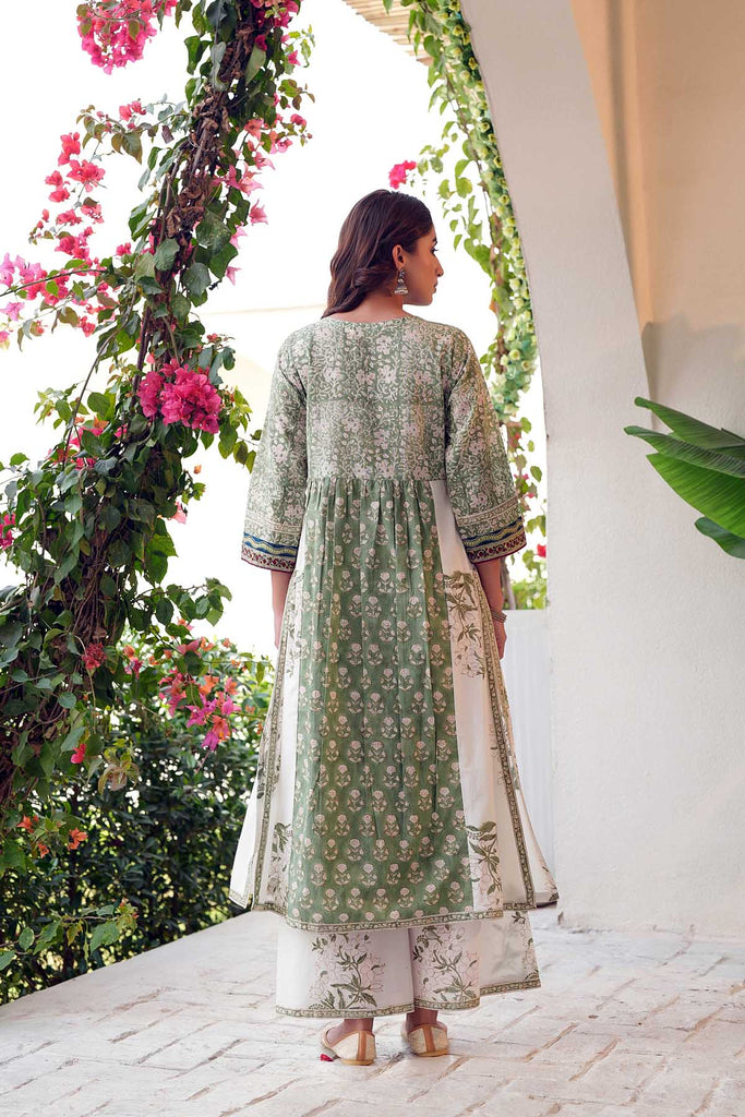 Mehndi Green Kurta/Pant In Hand Block Cotton