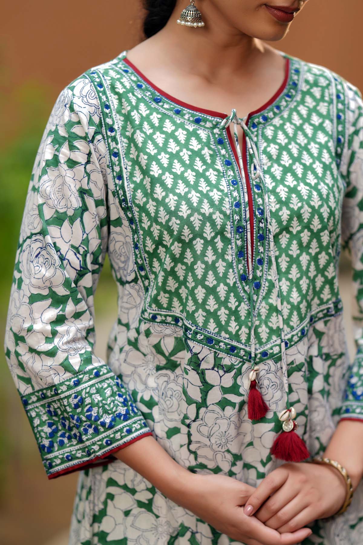Light Green A-Line Kurta/Pant Set In Handblock Cotton