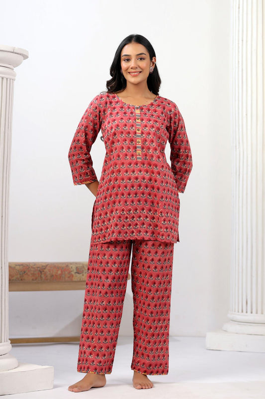 Dark Pink Handblock Co-ord Set