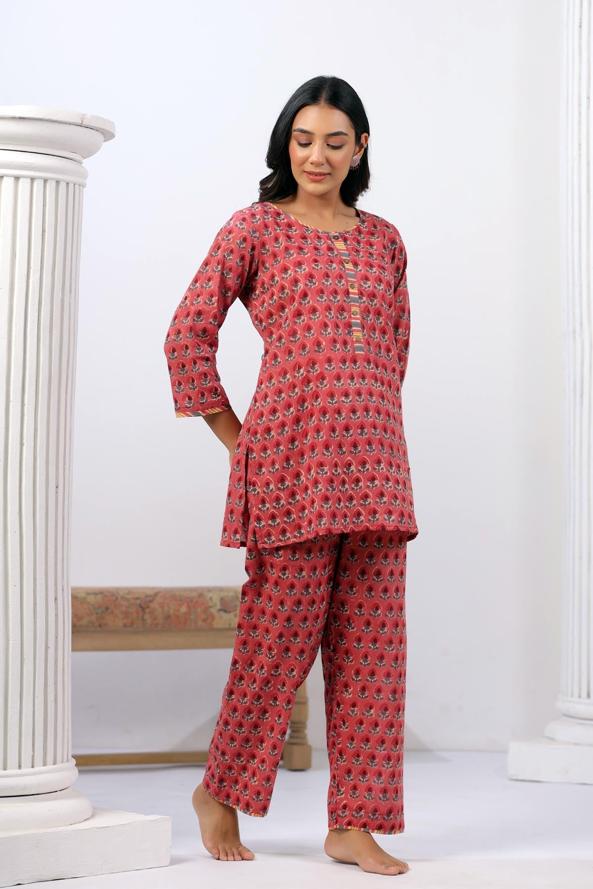Dark Pink Handblock Co-ord Set