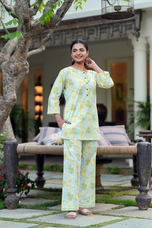 Mint Green Handblock Co-ord Set