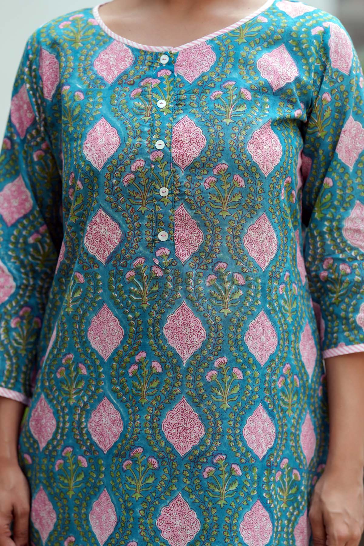 Teal Blue Handblock Co-ord Set