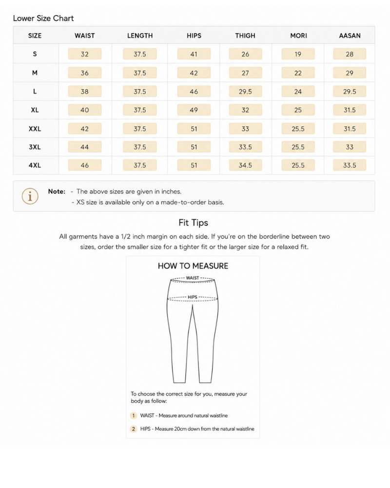 Size Guide for Straight Fit Cotton Pant In Rani Color