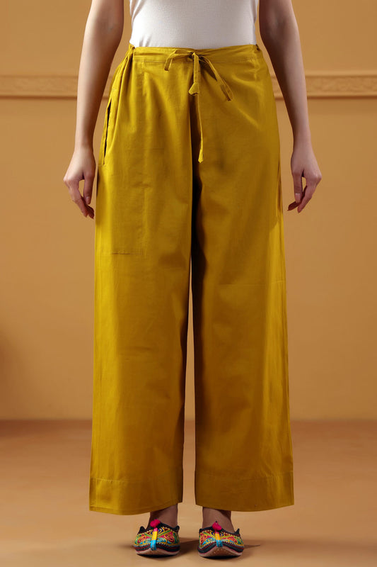 Mustard Yellow Straight-Fit Cotton Pant