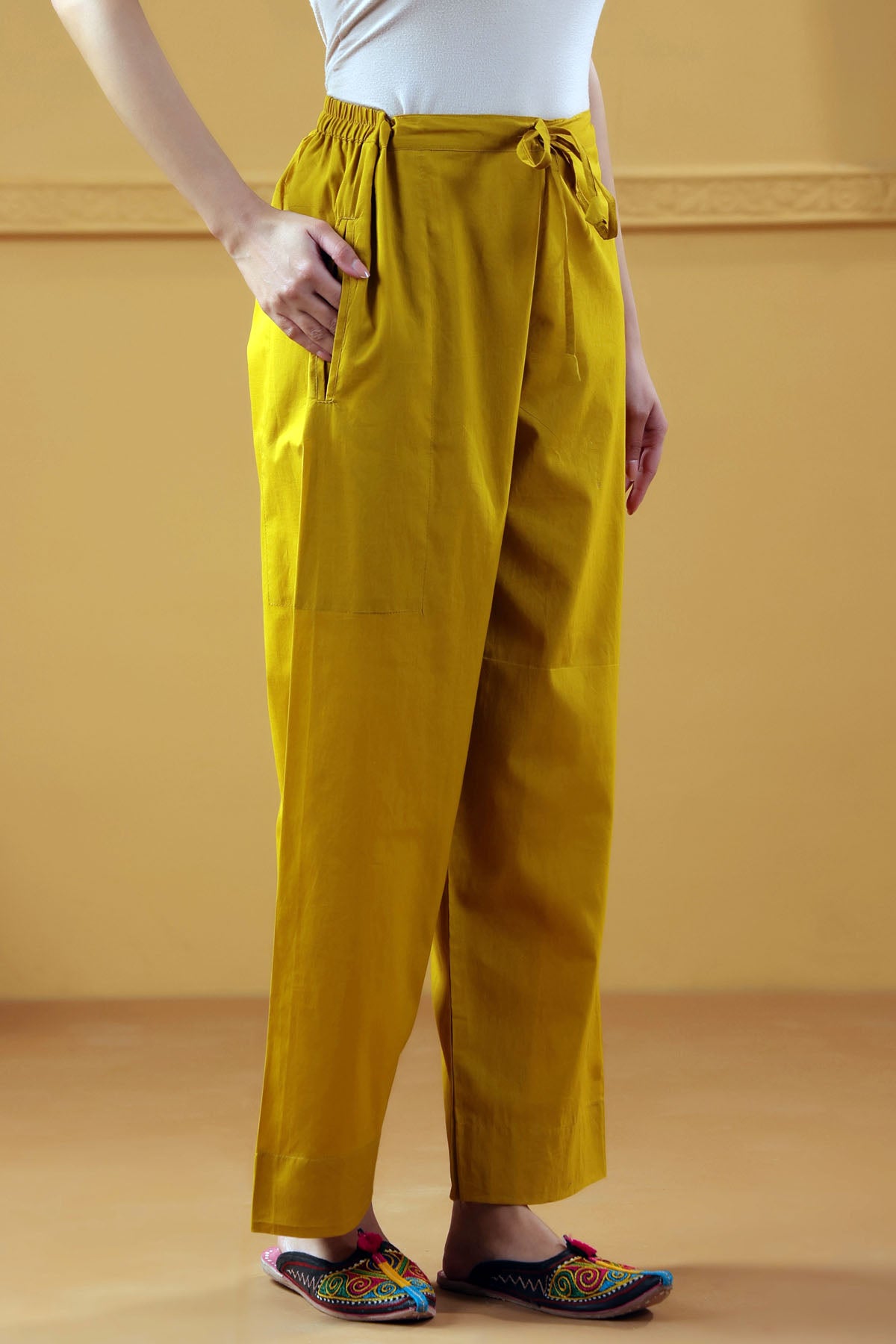 Mustard Yellow Straight-Fit Cotton Pant