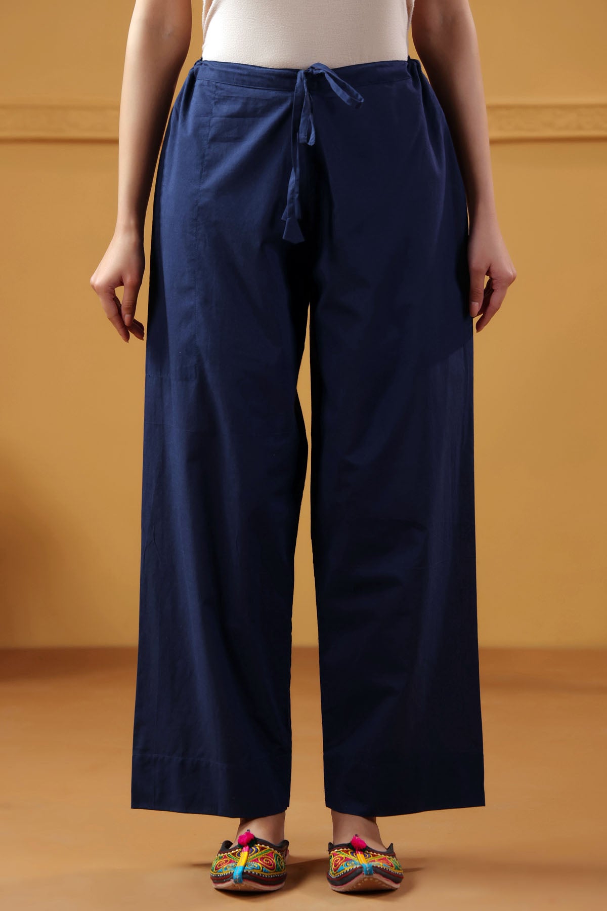 Navy Blue Straight-Fit Cotton Pant