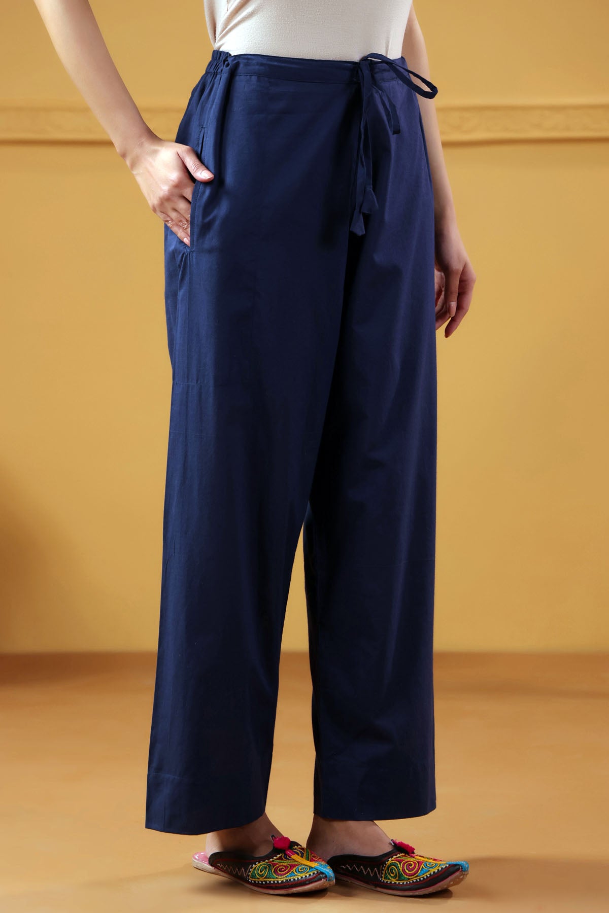 Navy Blue Straight-Fit Cotton Pant