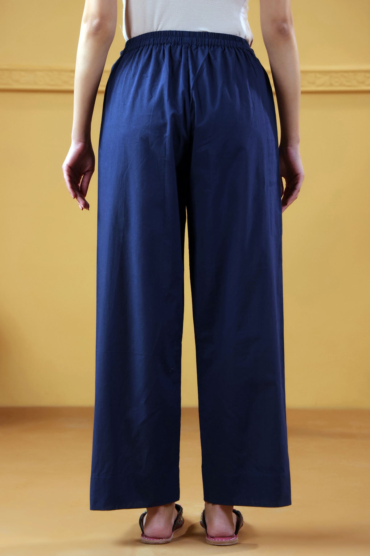 Navy Blue Straight-Fit Cotton Pant