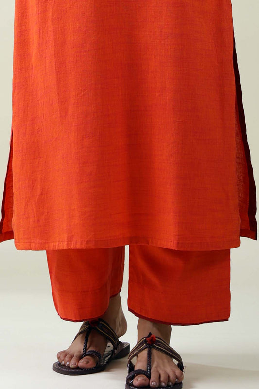 Orange Straight Pant In Handloom Cotton