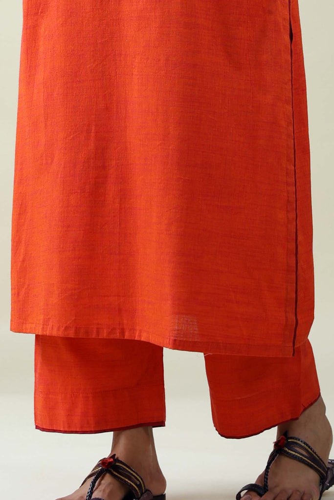 Orange Straight Pant In Handloom Cotton