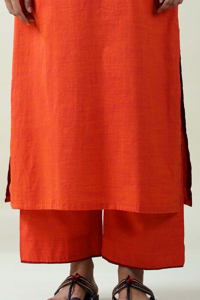 Orange Straight Pant In Handloom Cotton