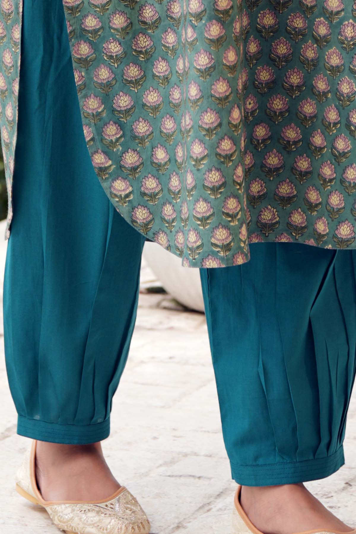 Cotton Salwar Style Pants In Darl Teal Blue Color