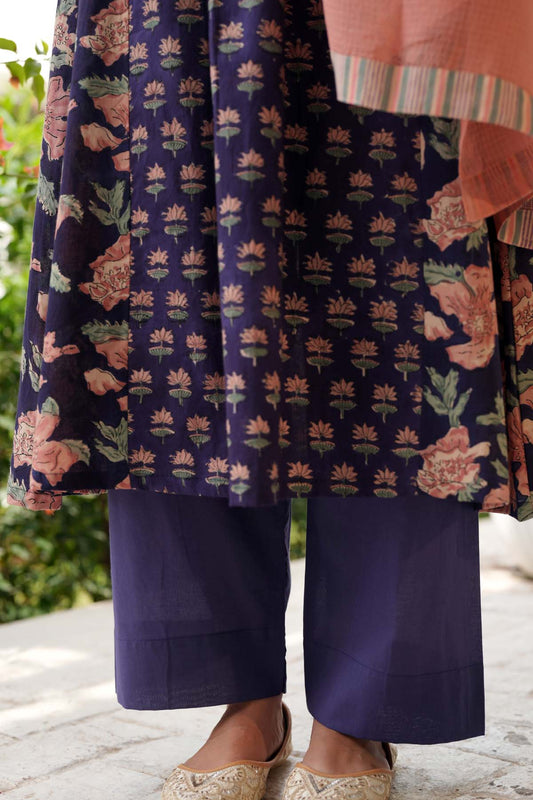 Purple Straight-Fit Cotton Pant