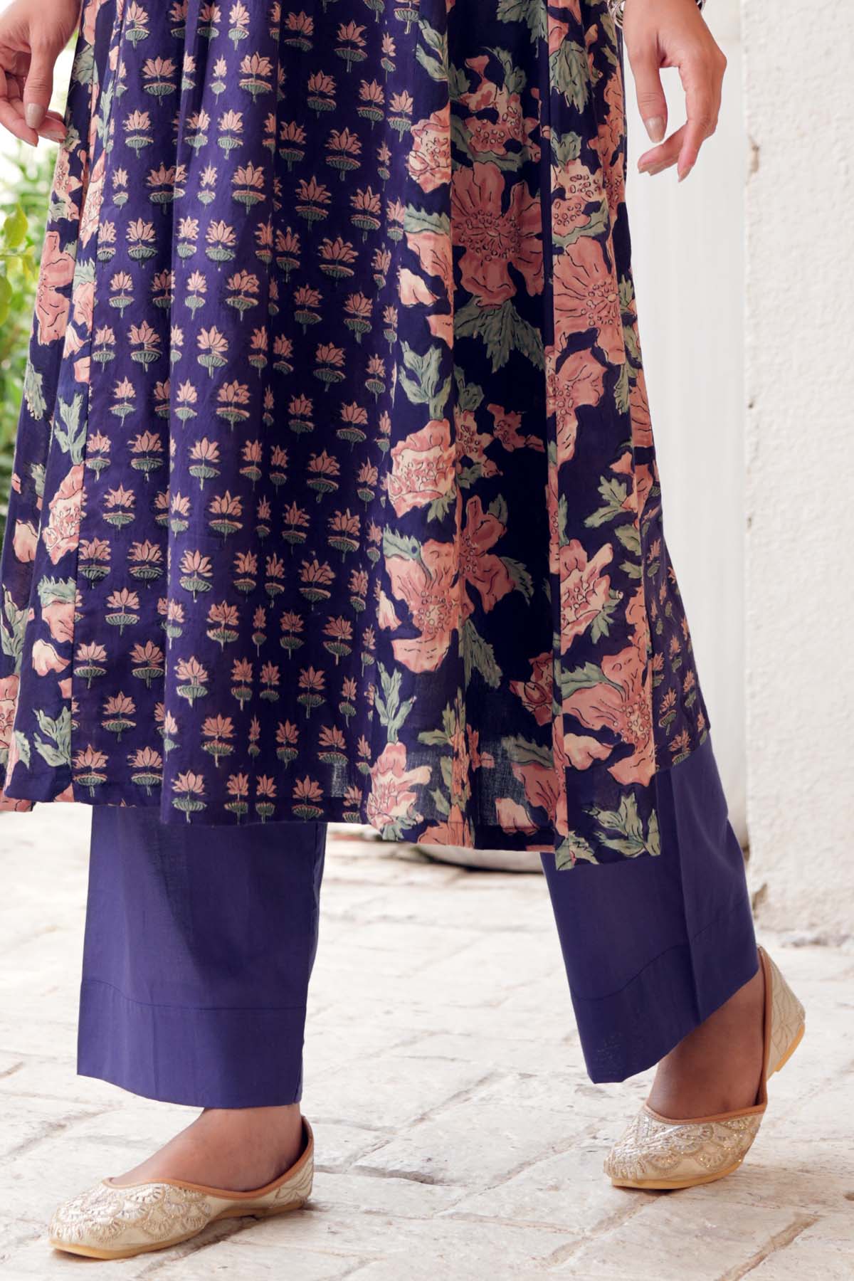 Purple Straight-Fit Cotton Pant