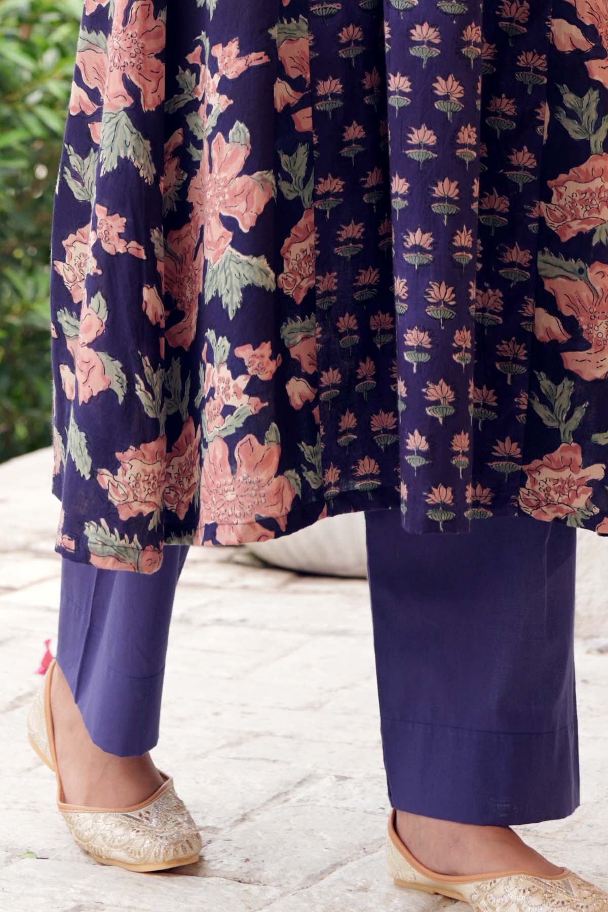 Purple Straight-Fit Cotton Pant