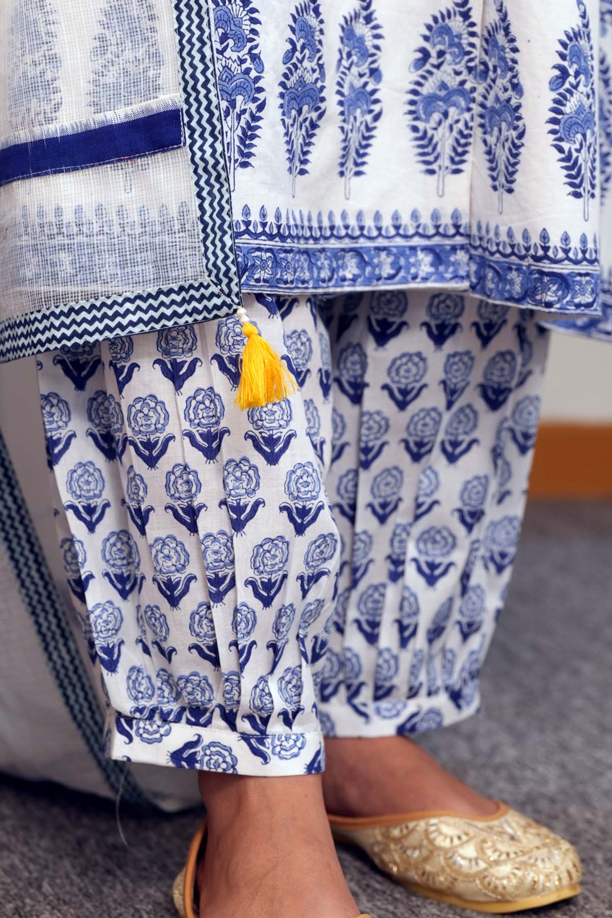 Salwar Style Pant In Hand Block Cotton