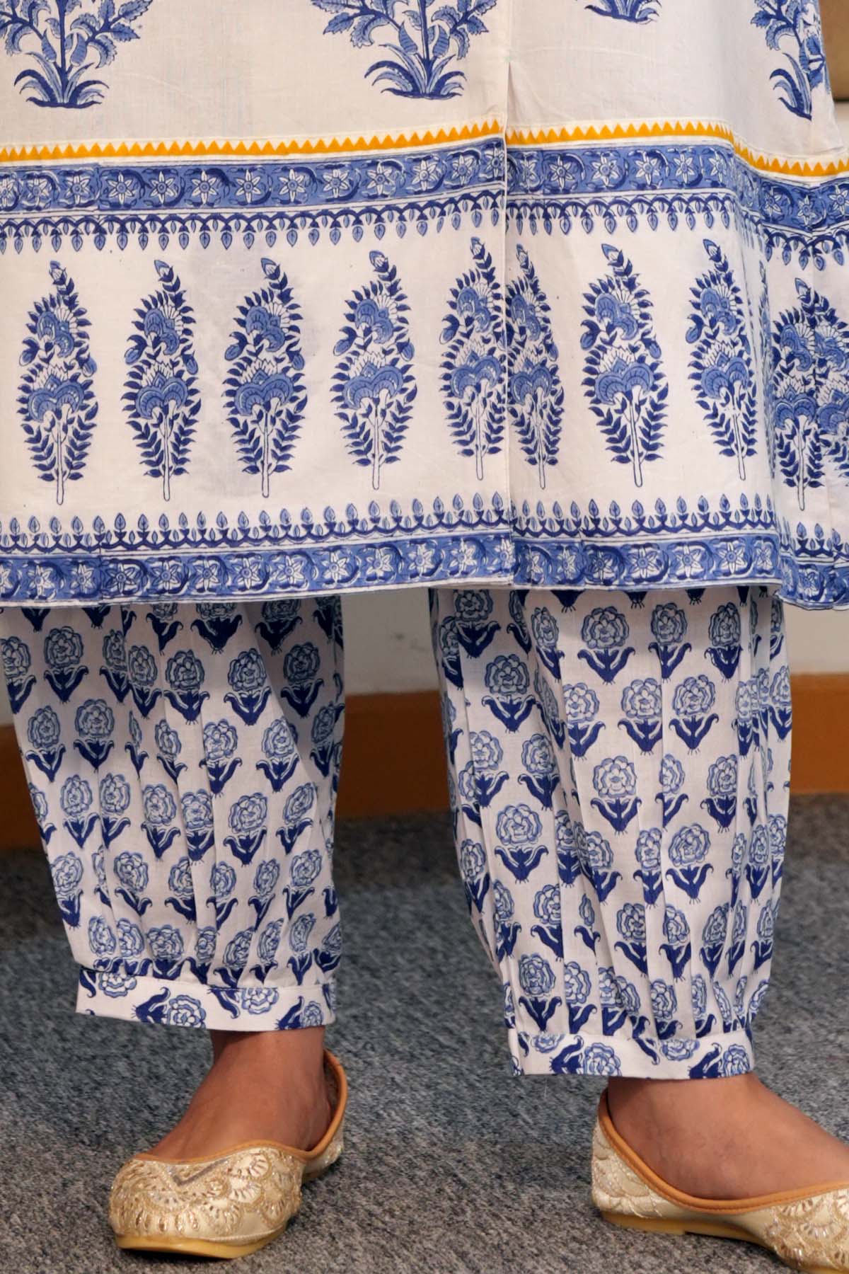 Salwar Style Pant In Hand Block Cotton