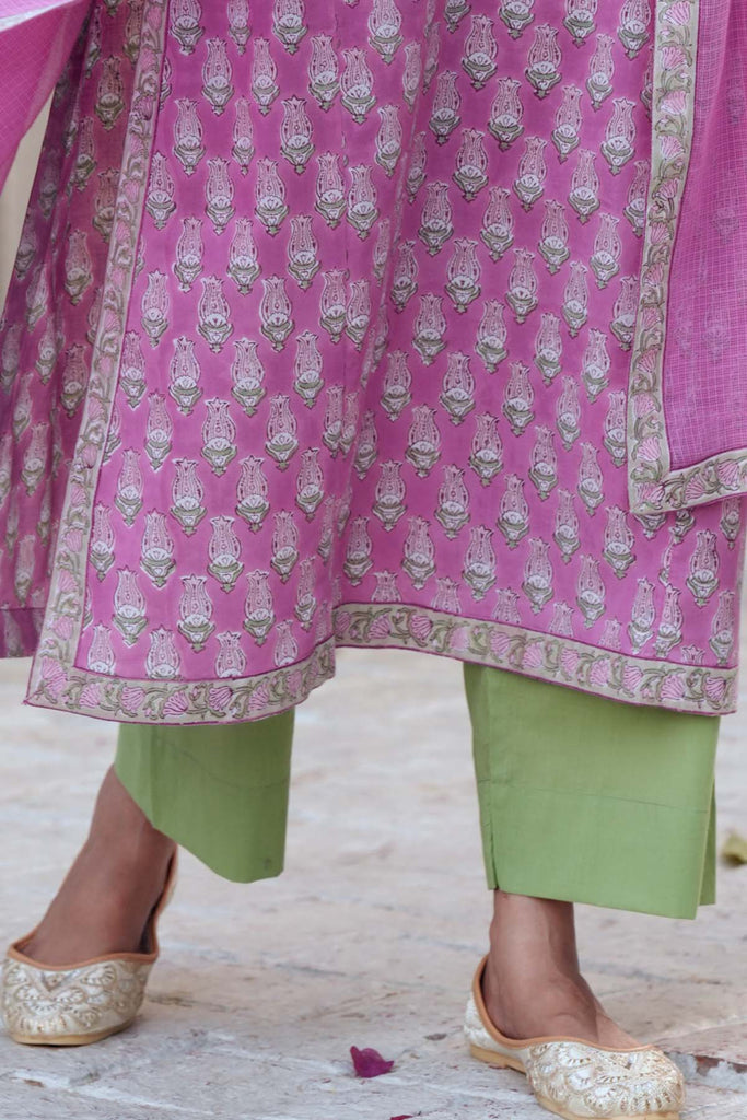 Light Pastel Green Color Straight Fit Pant In Cotton