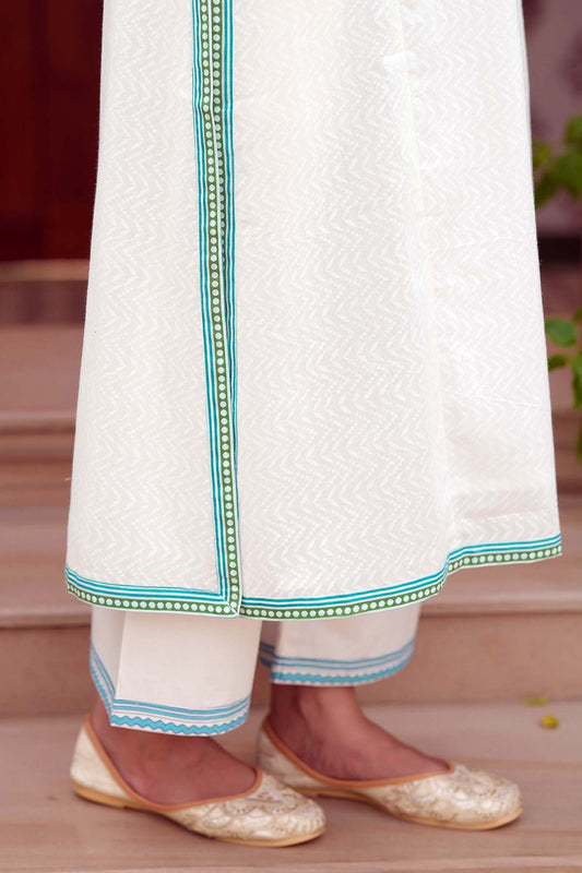 White Straight Pants In Cotton Fabric