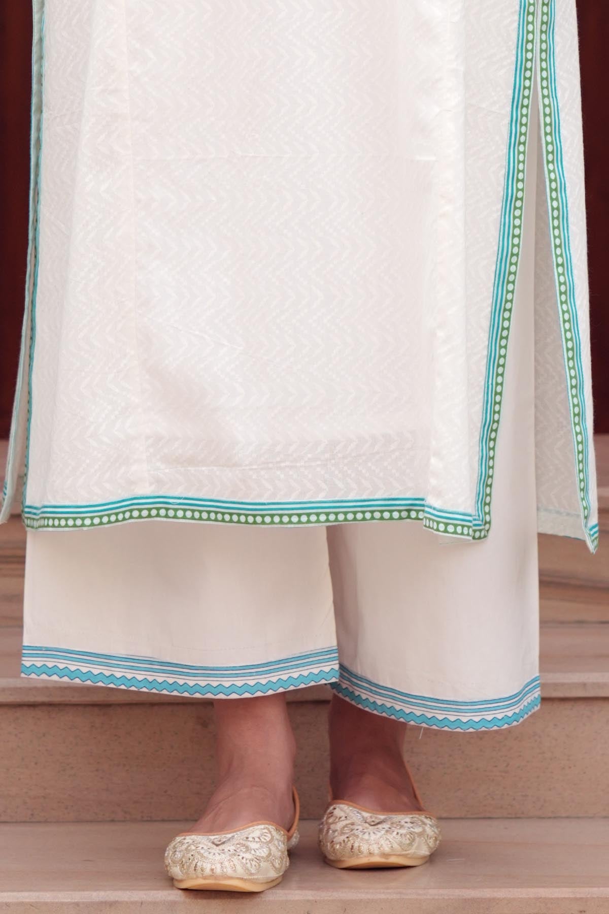 White Straight Pants In Cotton Fabric