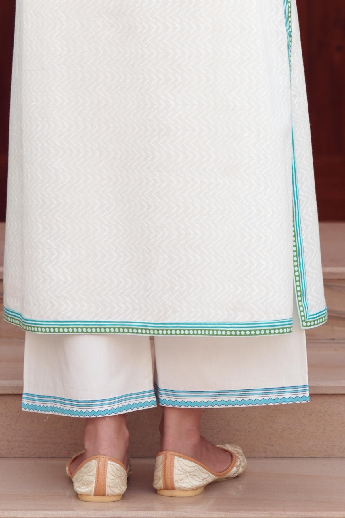White Straight Pants In Cotton Fabric