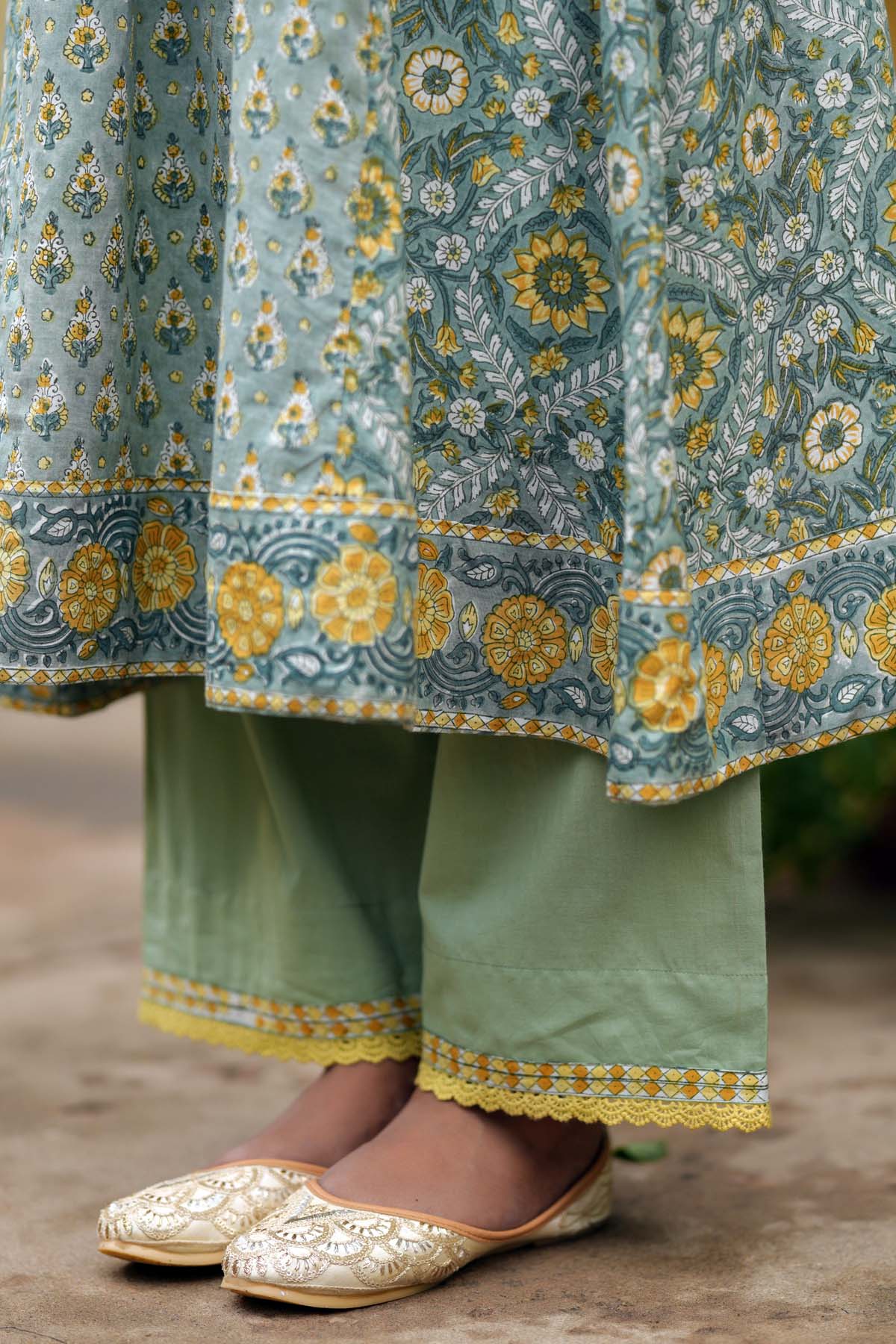 Light Olive Green Straight Pants In Cotton