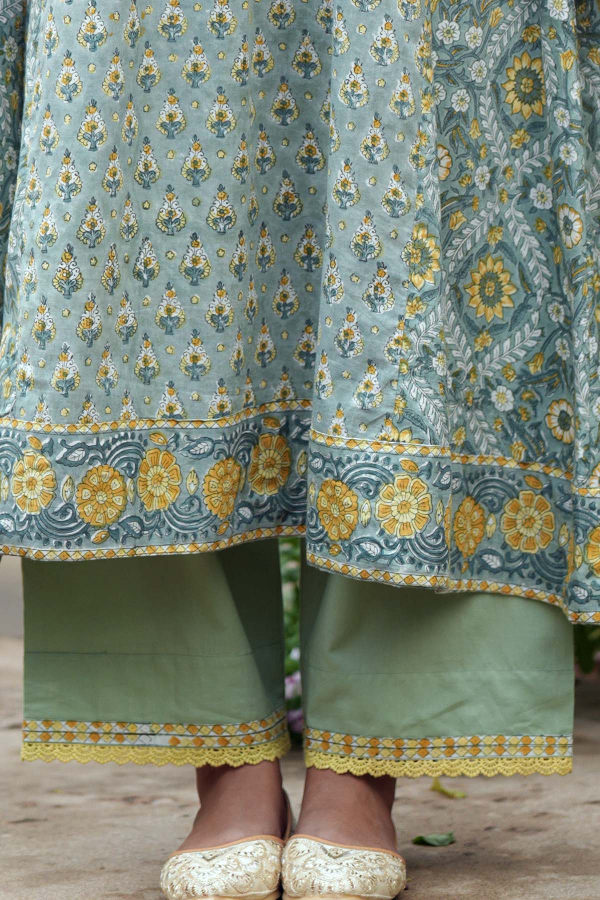 Light Olive Green Straight Pants In Cotton