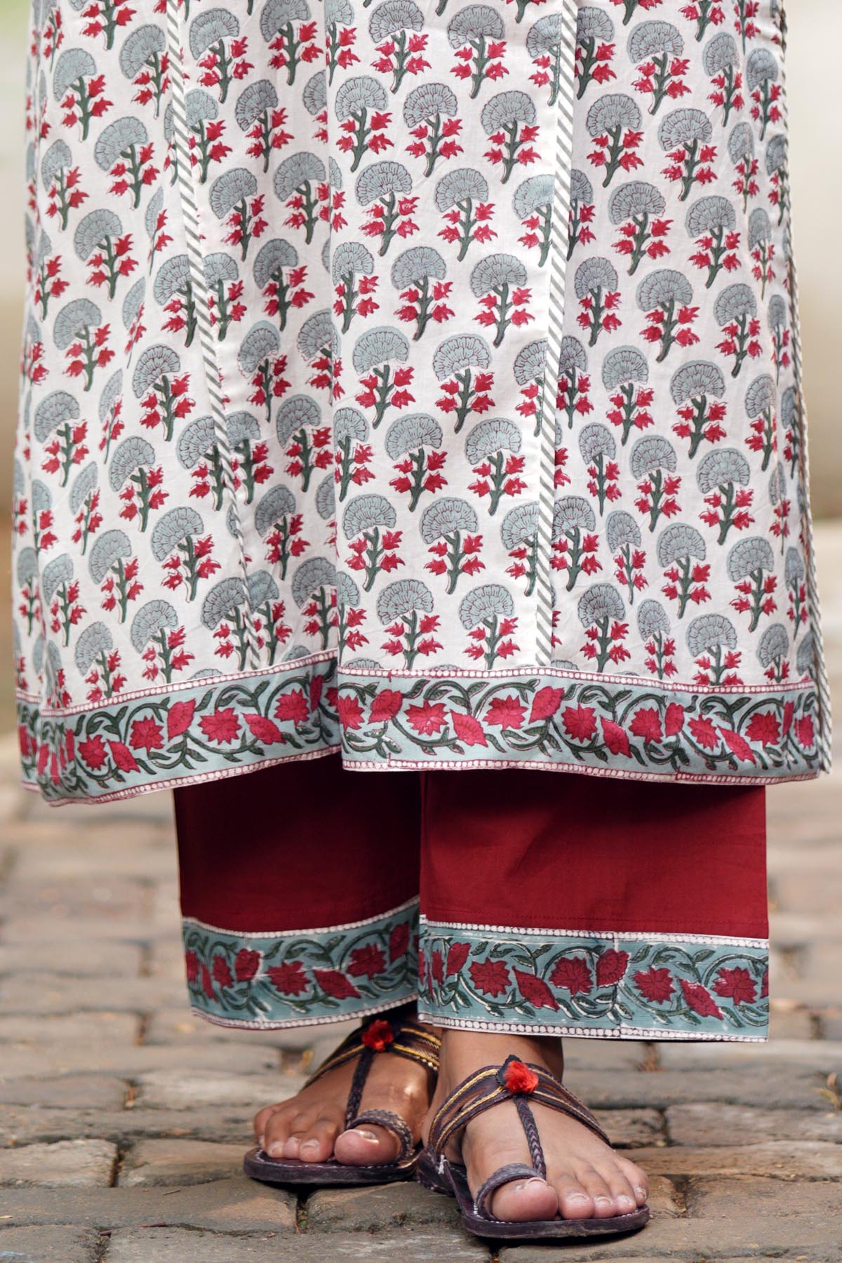 Maroon Cotton Straight Pants With Border