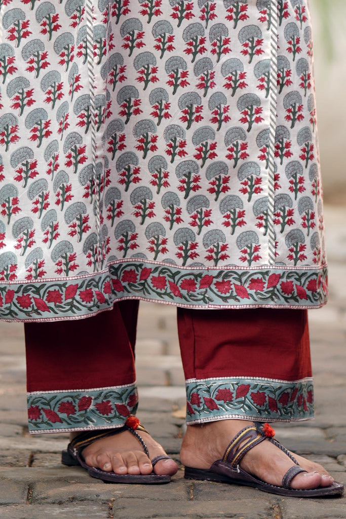 Maroon Cotton Straight Pants With Border