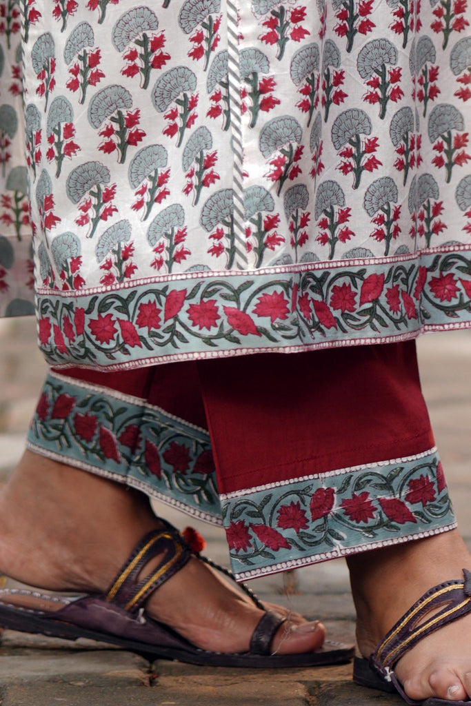 Maroon Cotton Straight Pants With Border