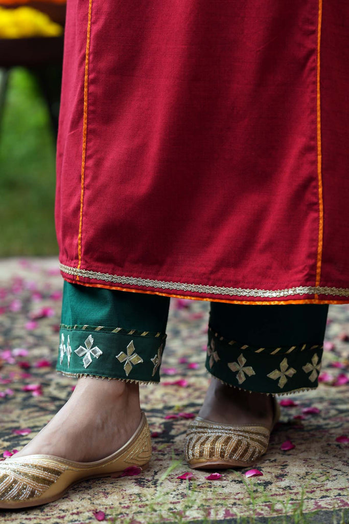 Dark Green Straight Pants with Gota Work
