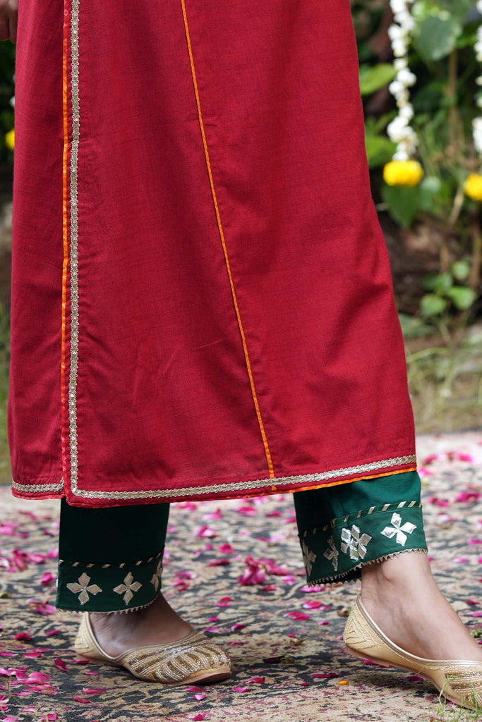 Dark Green Straight Pants with Gota Work