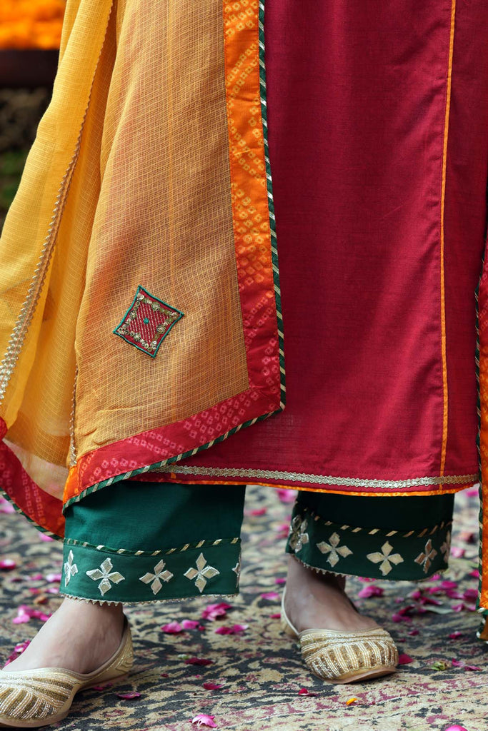 Dark Green Straight Pants with Gota Work