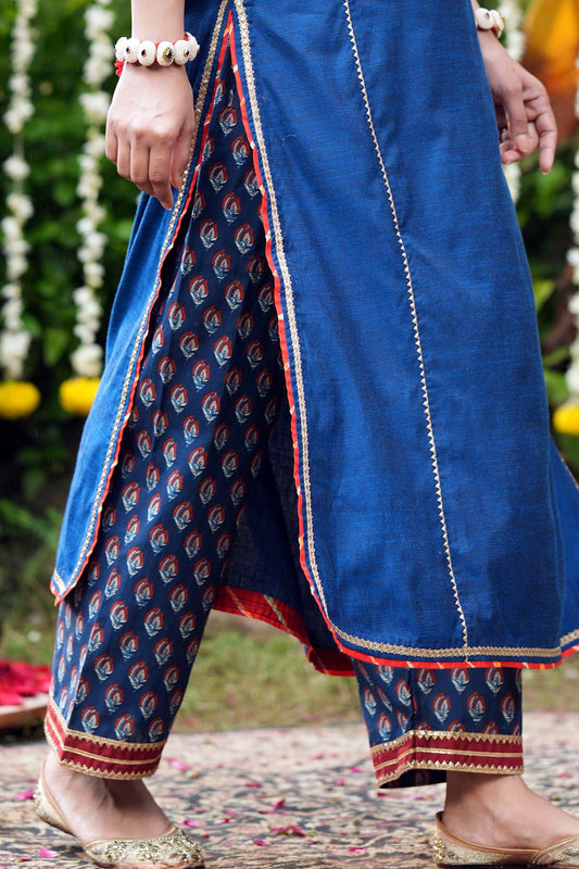Navy Blue Straight Fit Cotton Pant