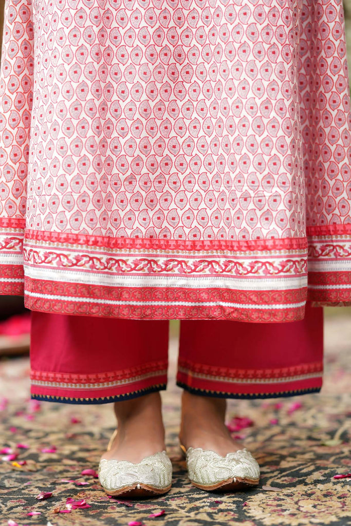 Dark Pink Straight Fit Cotton Pant With Gota Work