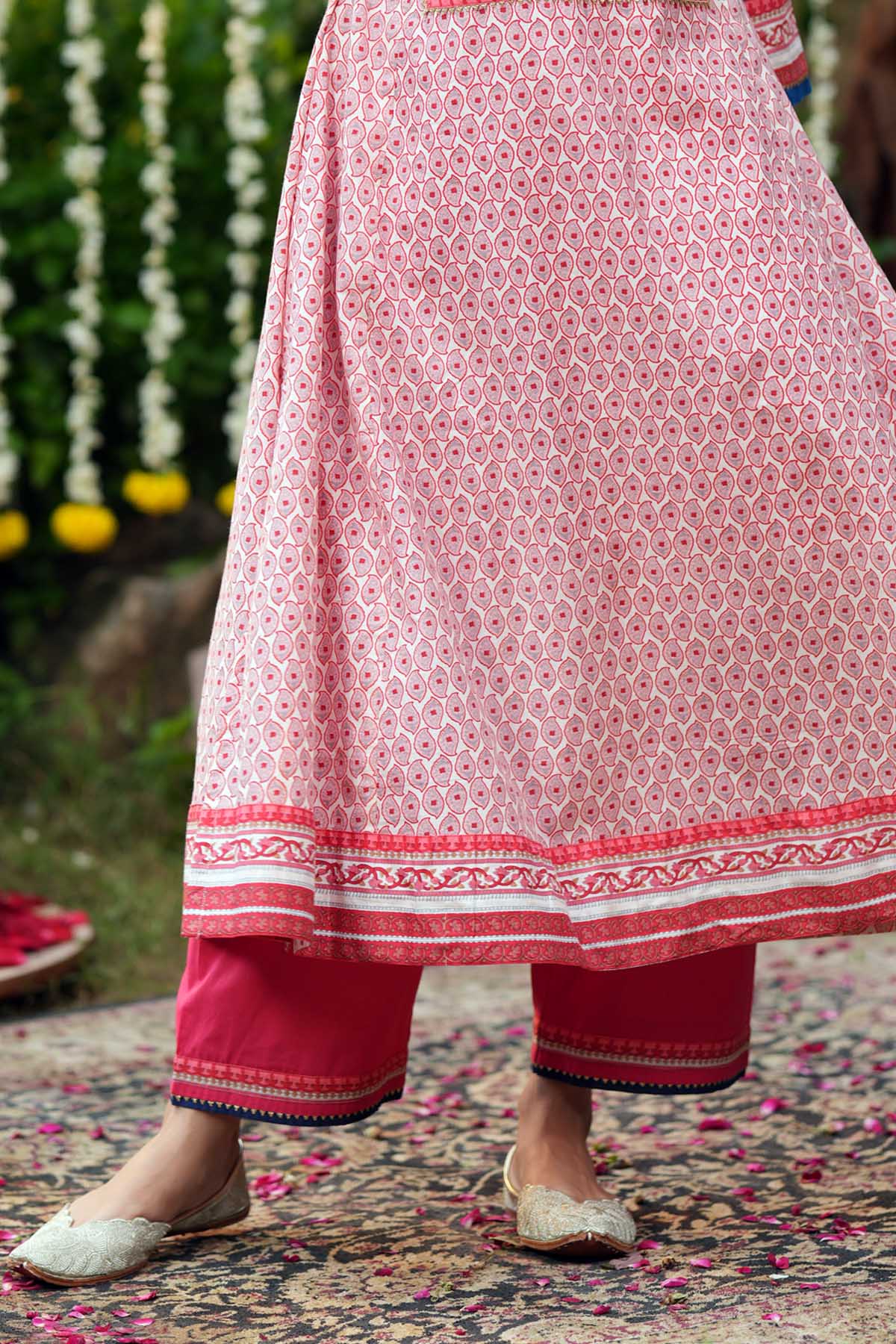 Dark Pink Straight Fit Cotton Pant With Gota Work