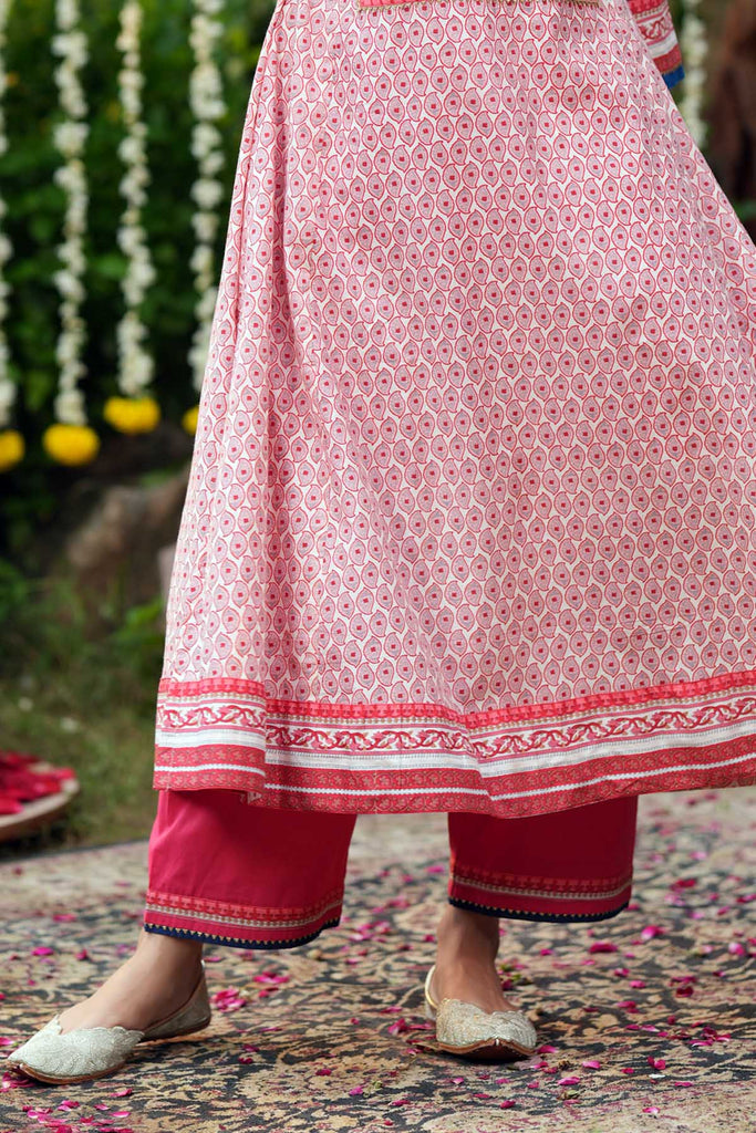 Dark Pink Straight Fit Cotton Pant With Gota Work