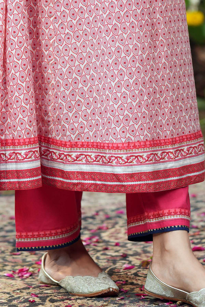 Dark Pink Straight Fit Cotton Pant With Gota Work