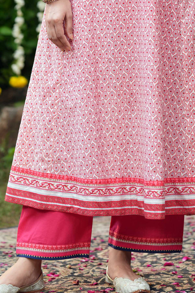 Dark Pink Straight Fit Cotton Pant With Gota Work