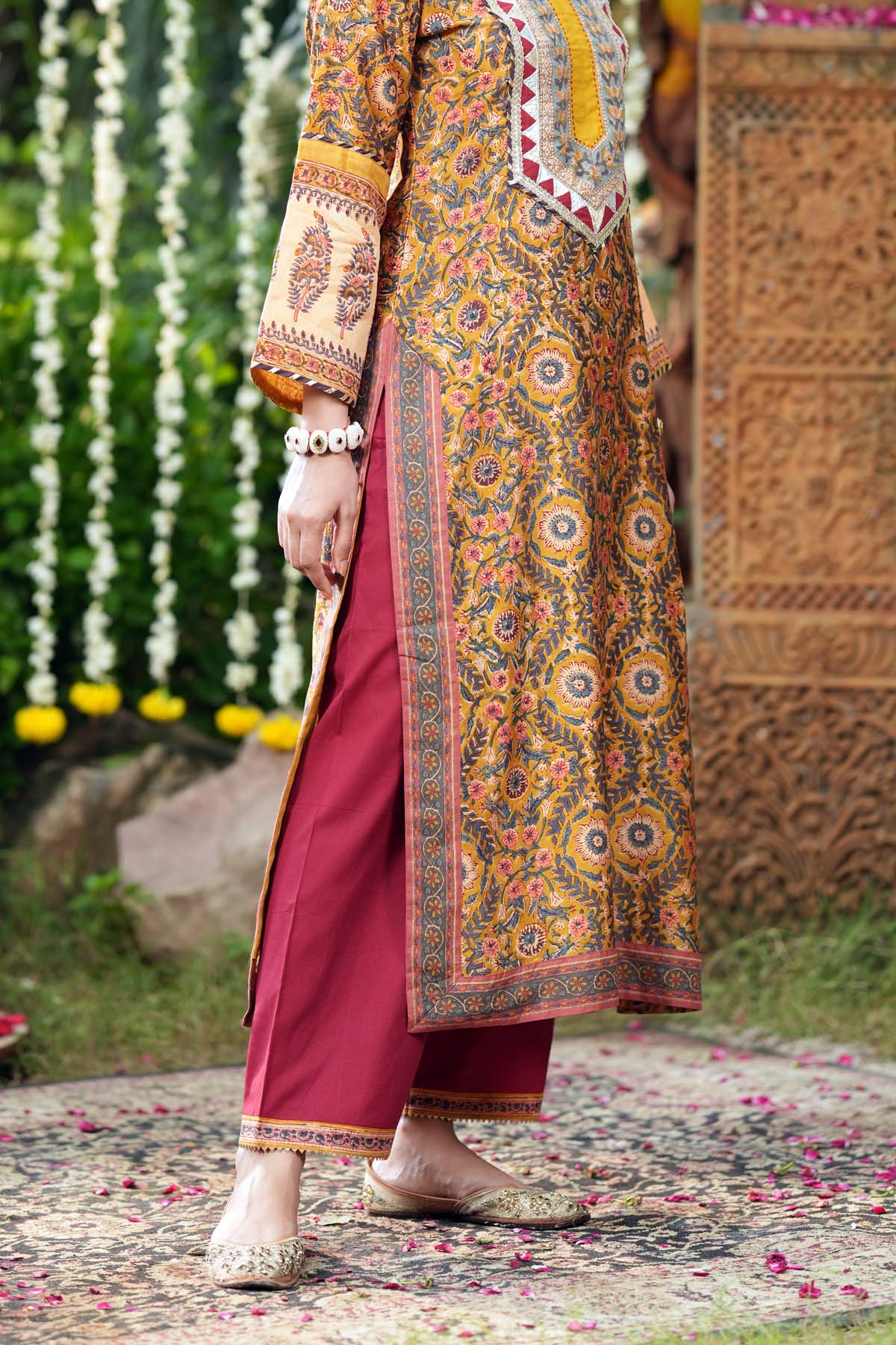 Straight Fit Cotton Pants In Maroon Color With Gota Work