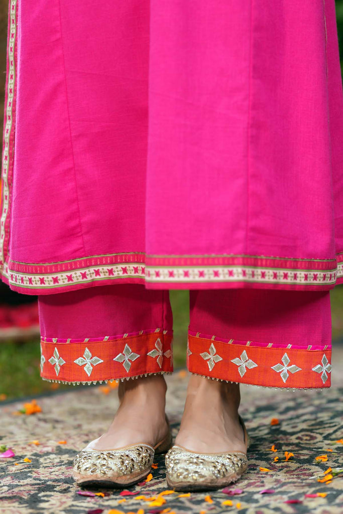 Straight Fit Cotton Pant With Gota-Patti Work