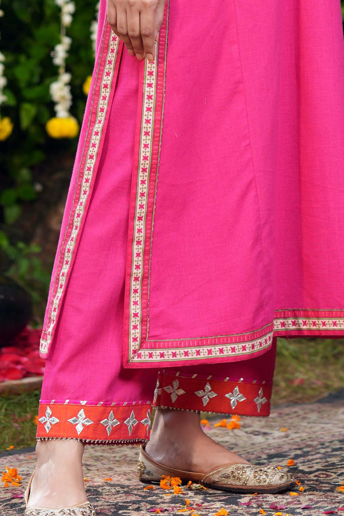 Straight Fit Cotton Pant With Gota-Patti Work