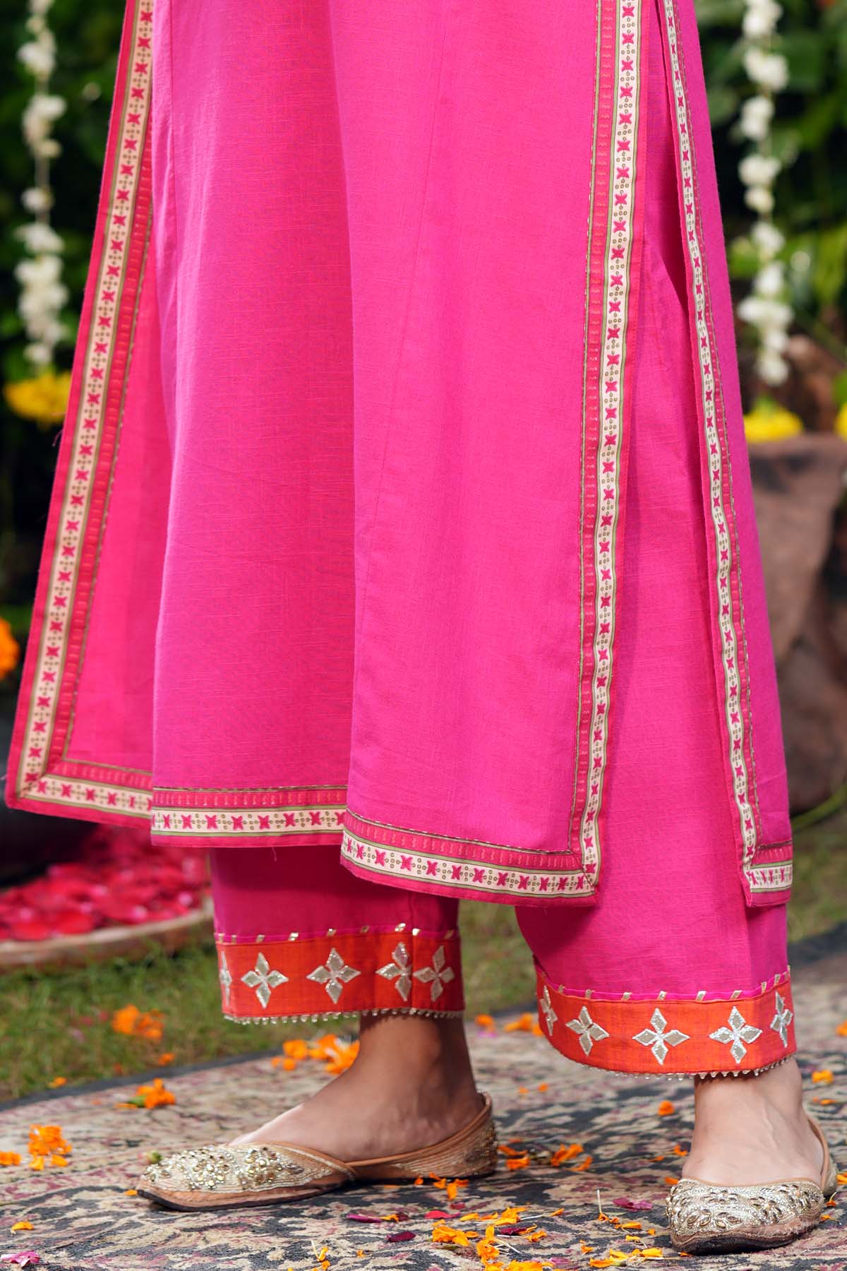 Straight Fit Cotton Pant With Gota-Patti Work