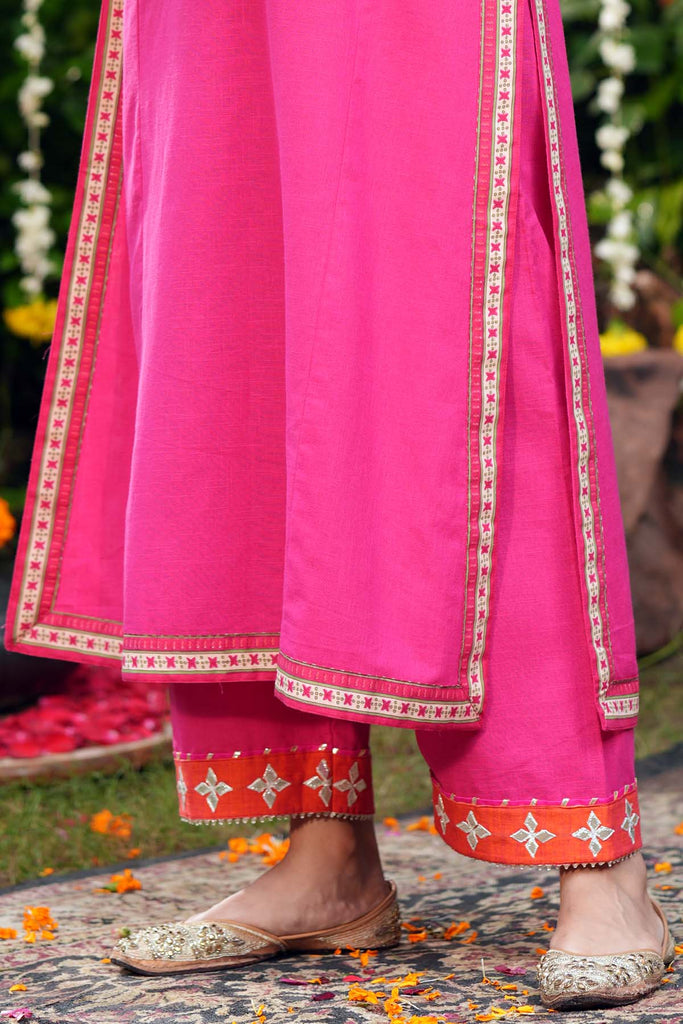 Straight Fit Cotton Pant With Gota-Patti Work