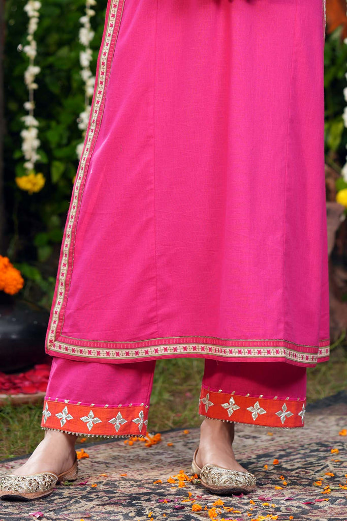 Straight Fit Cotton Pant With Gota-Patti Work
