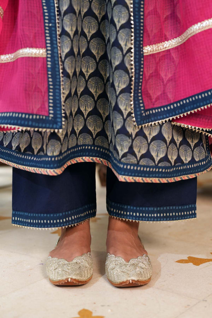 Navy Blue Straight Pant with Gota Border