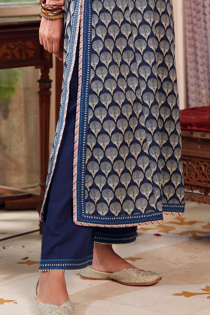 Navy Blue Straight Pant with Gota Border