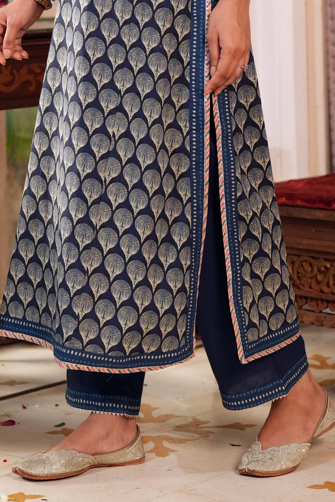 Navy Blue Straight Pant with Gota Border